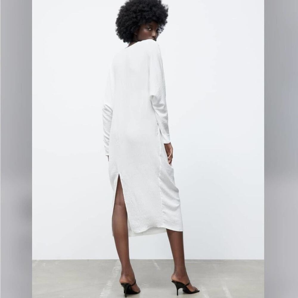 Zara White LONG RUCHED DRESS Size Medium - Picture 11 of 12